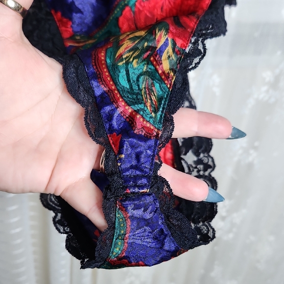 Vintage 80's 90's Floral Black Lace Lined V-Neck Teddy Trashy Lingerie  SzS - Picture 3 of 8